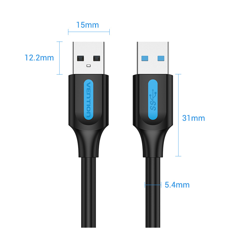 USB-A 3.0/apa -> USB-A 3.0/apa, fekete, PVC, 0,5m, adatkábel