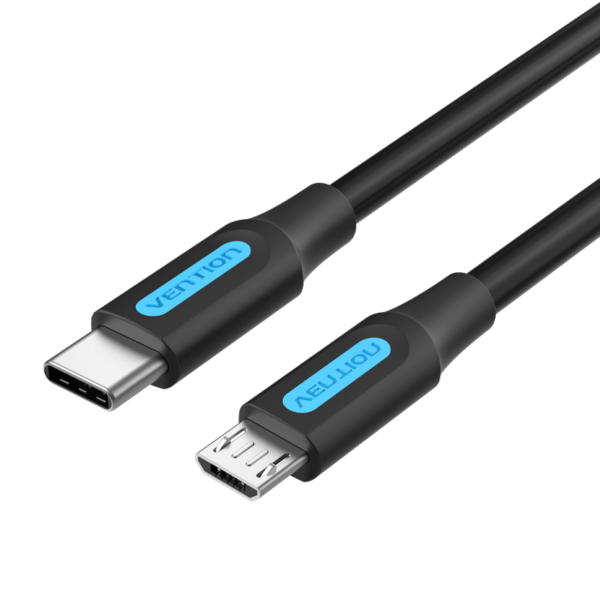 USB-C 2.0/apa -> Micro-B/apa, fekete, TPE, 2A, 10W, 1m, adat- és töltőkábel