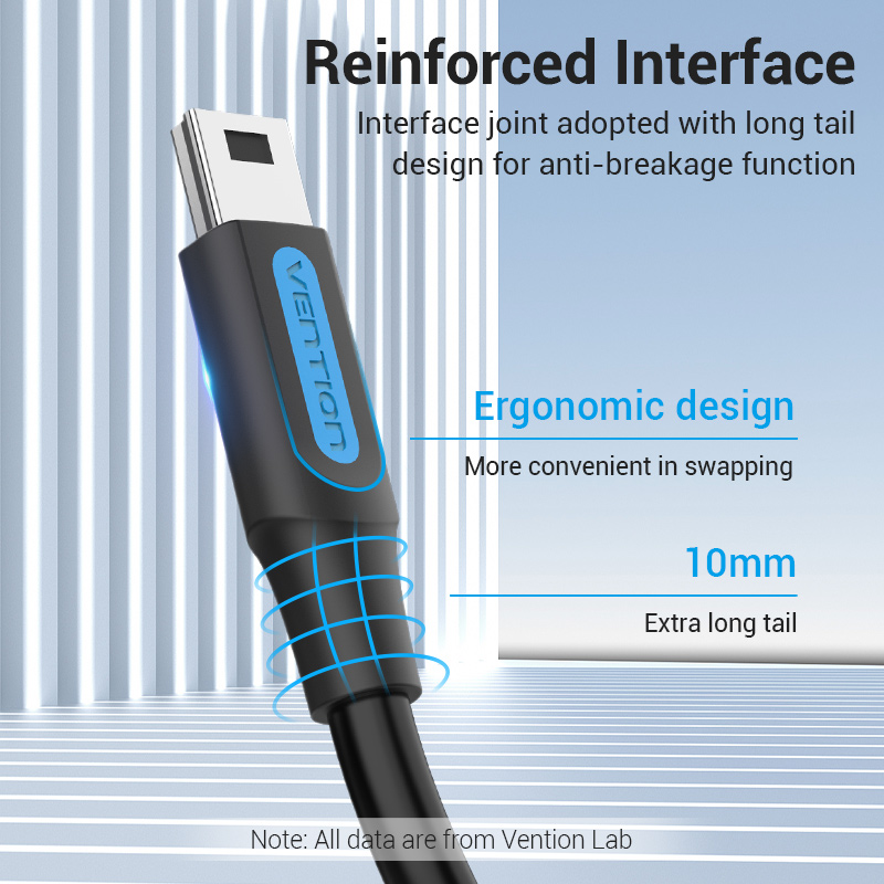 USB-C 2.0/apa -> Mini-B/apa, fekete, TPE, 2A, 10W, 1m, adat- és töltőkábel