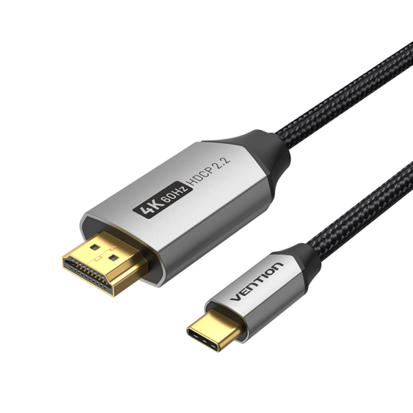 USB-C/apa -> HDMI 2.0/apa, fekete, fonott, 2m, videó adapter kábel