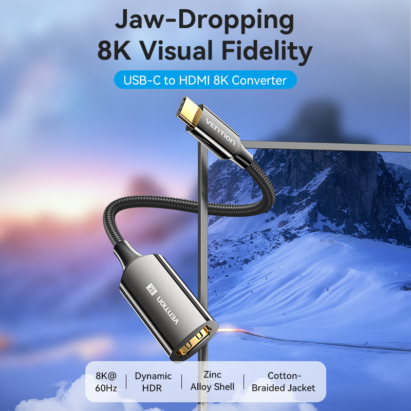 USB-C/apa -> HDMI 2.1/anya, fekete, fonott, 8K@60Hz, 0,25m, USB-C–HDMI adapter