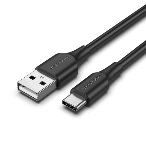 USB-A 2.0/apa -> USB-C 2.0/apa, fekete, PVC, 3A, 60W, 0,25m, kompakt fejű adat- és töltőkábel