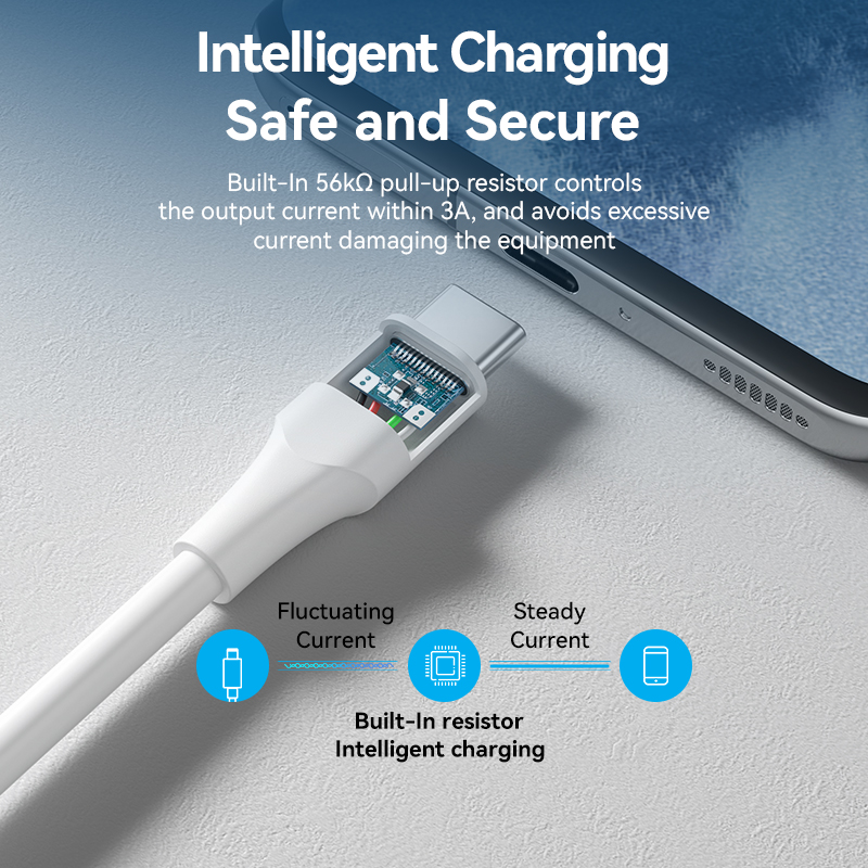 USB-A 2.0/apa -> USB-C 2.0/apa, fehér, PVC, 3A, 60W, 1,5m, kompakt fejű adat- és töltőkábel
