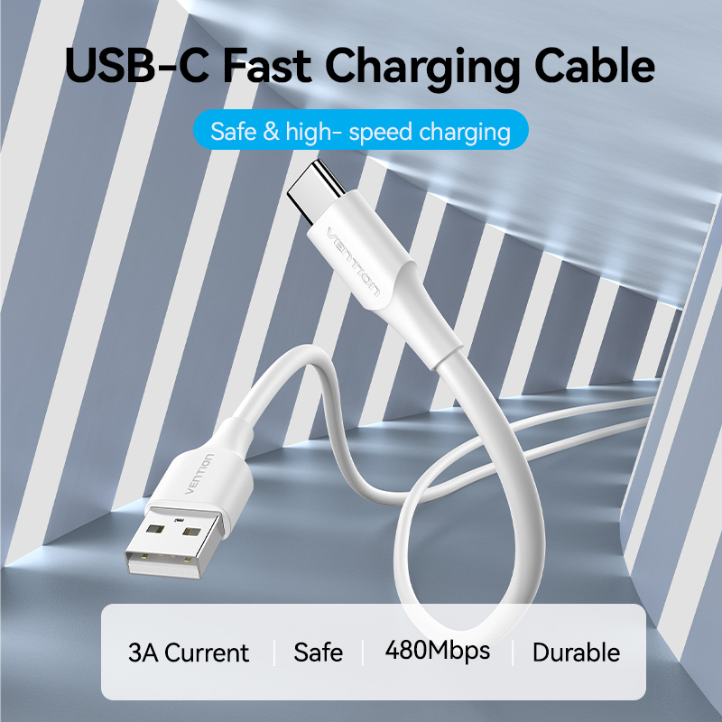 USB-A 2.0/apa -> USB-C 2.0/apa, fehér, PVC, 3A, 60W, 1,5m, kompakt fejű adat- és töltőkábel