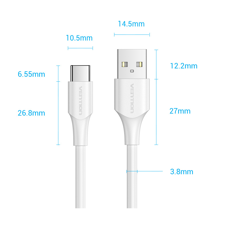 USB-A 2.0/apa -> USB-C 2.0/apa, fehér, PVC, 3A, 60W, 1,5m, kompakt fejű adat- és töltőkábel