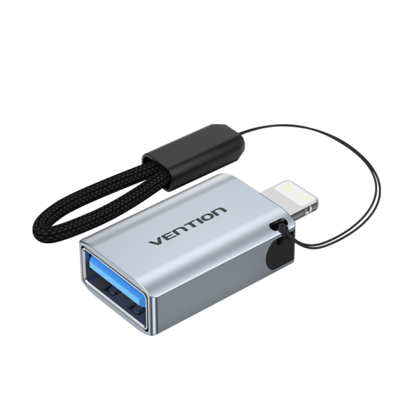 USB-A 2.0/anya -> Lightning/apa, szürke, alumínium házas, OTG adapter