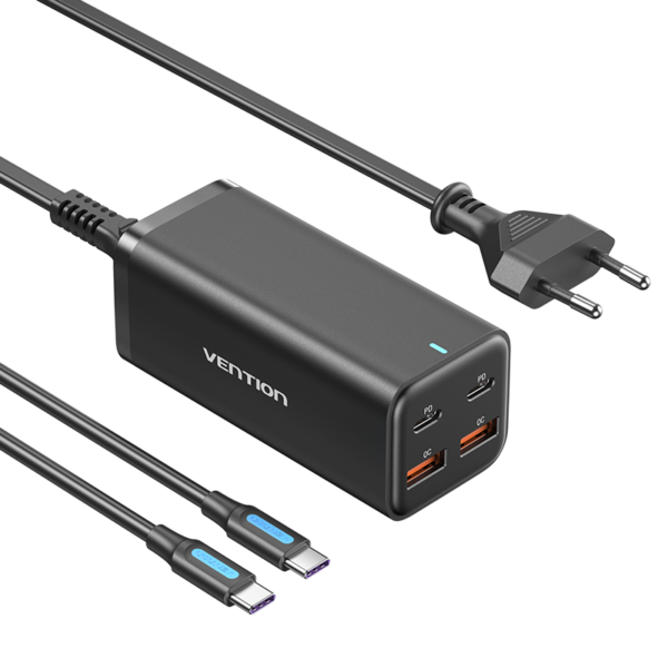 4 portos USB (C + C + A + A) GaN asztali gyorstöltő (100W/100W/22,5W/22,5W), fekete színben