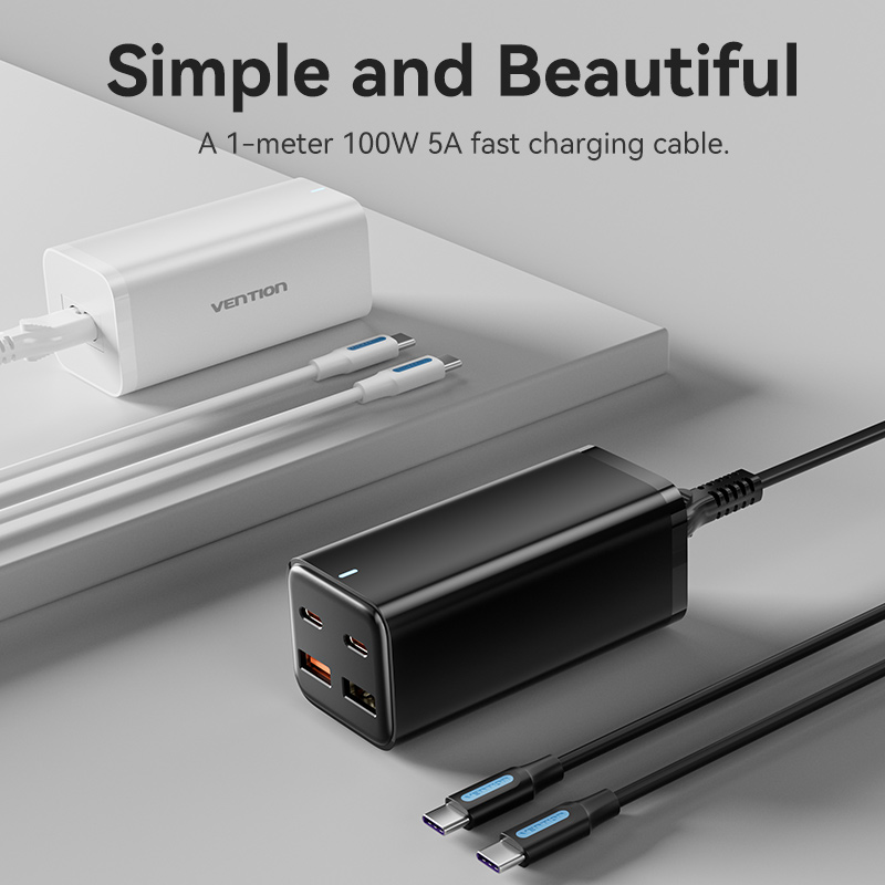 4 portos USB (C + C + A + A) GaN asztali gyorstöltő (100W/100W/22,5W/22,5W), fekete színben