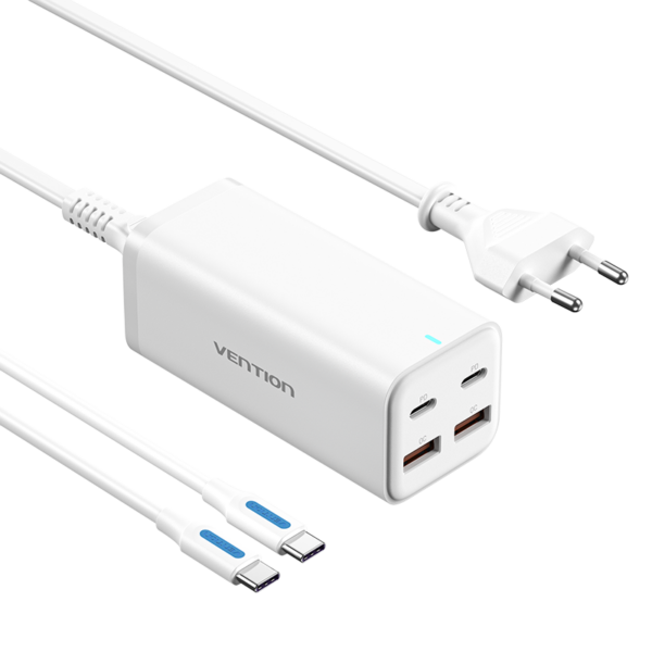4 portos USB (C + C + A + A) GaN asztali gyorstöltő (100W/100W/22,5W/22,5W), fehér színben