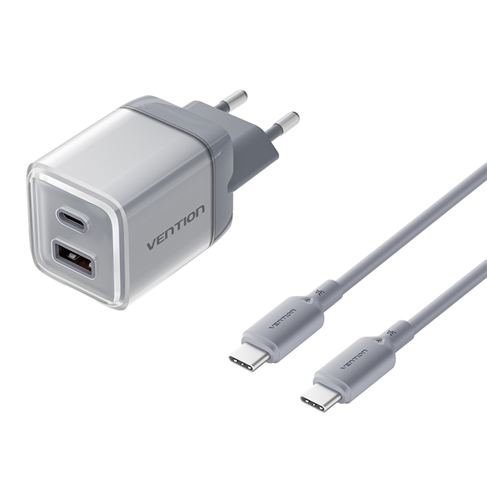 2 portos USB (C + A) GaN gyorstöltő (30W/30W), átlátszó szürke színben