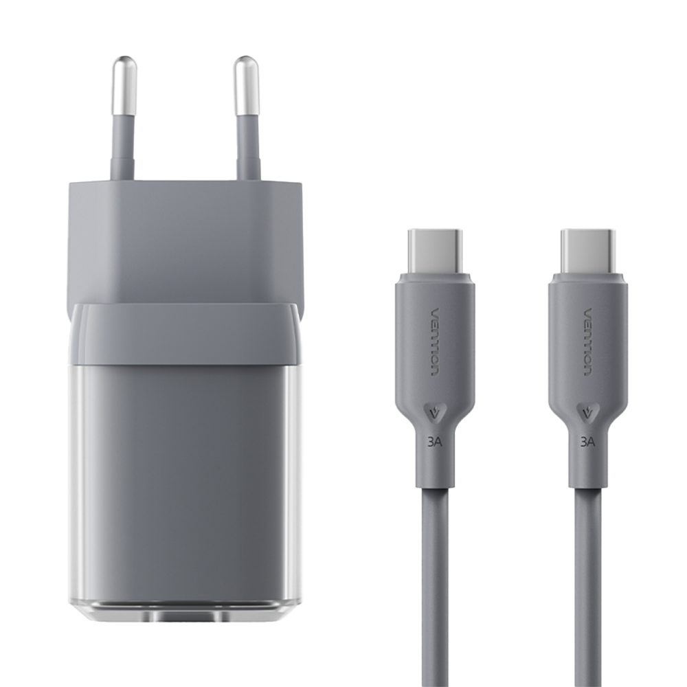 2 portos USB (C + A) GaN gyorstöltő (30W/30W), átlátszó szürke színben