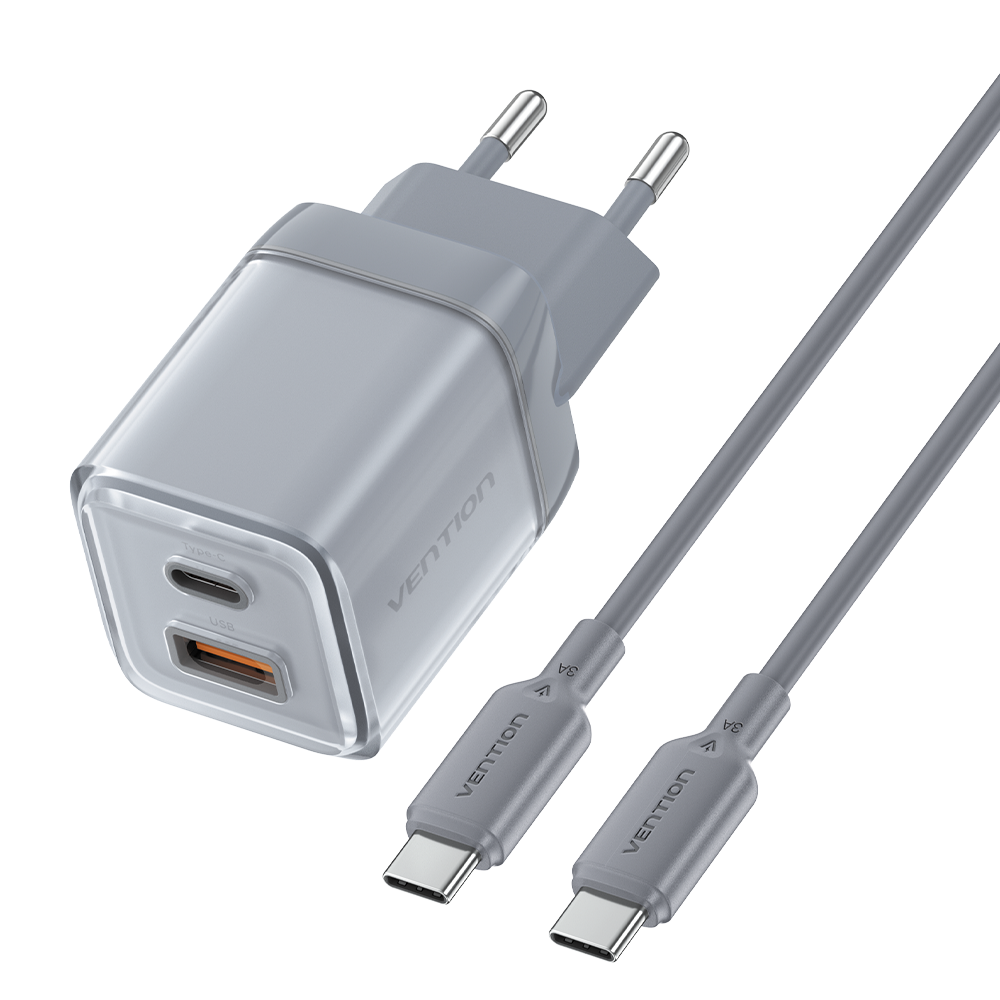 2 portos USB (C + A) GaN gyorstöltő (30W/30W), átlátszó szürke színben