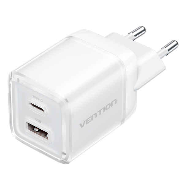 2 portos USB (C + A) GaN gyorstöltő (30W/30W), átlátszó fehér színben