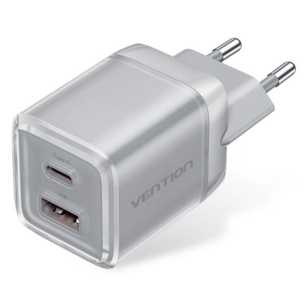 2 portos USB (C + A) GaN gyorstöltő (70W/22,5W), átlátszó szürke színben