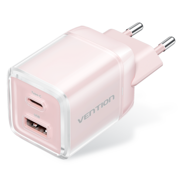 2 portos USB (C + A) GaN gyorstöltő (70W/22,5W), átlátszó rózsaszín színben