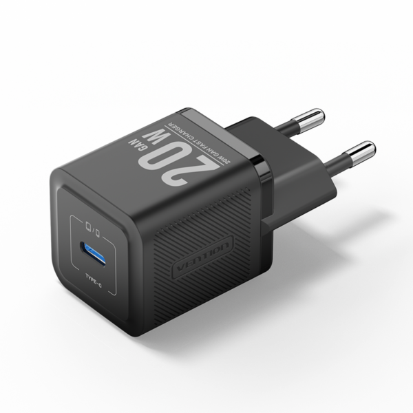 1 portos USB-C GaN gyorstöltő (20W), fekete színben