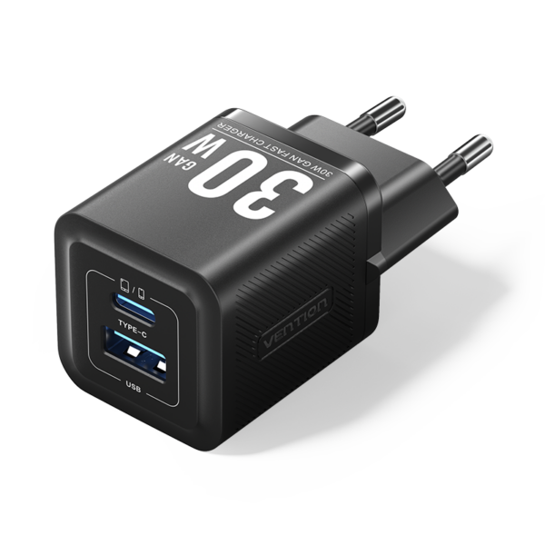 2 portos USB (C + A) GaN gyorstöltő (30W/30W), fekete színben