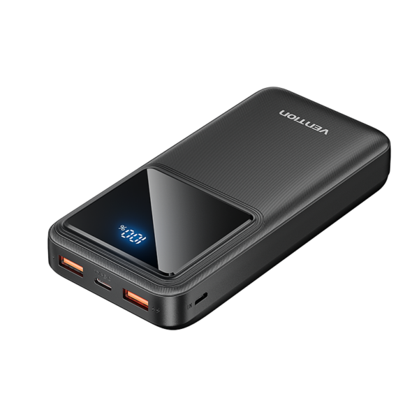 20000mAh (Micro-USB + USB-C + USB-A + USB-A) 22,5W, fekete, LED kijelzős powerbank
