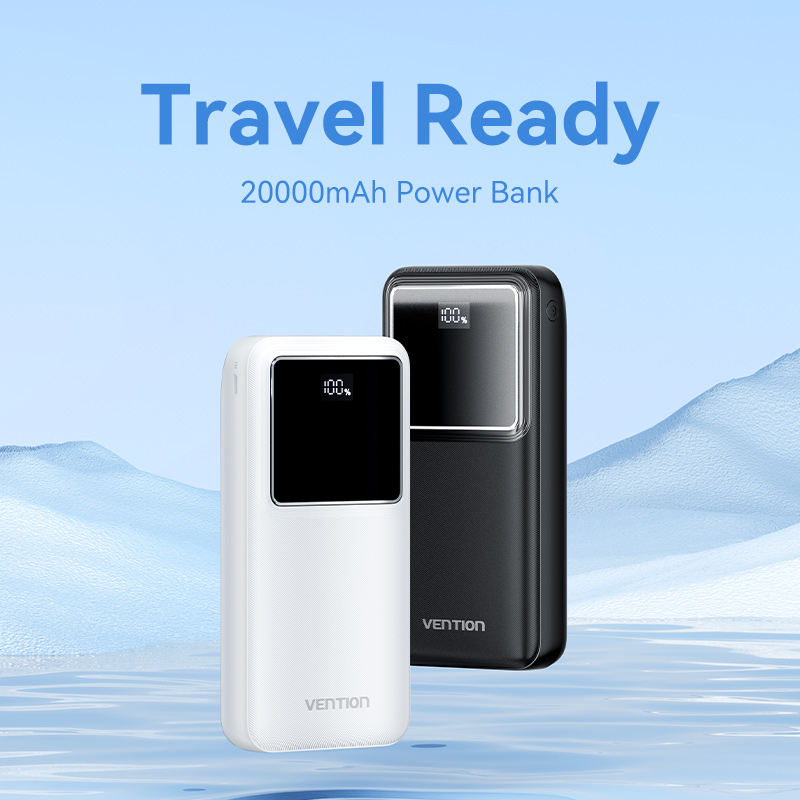 20000mAh (Micro-USB + USB-C + USB-A + USB-A) 22,5W, fekete, LED kijelzős powerbank