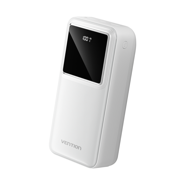 30000mAh (Micro-USB + USB-C + USB-A + USB-A) 22,5W, fehér, LED kijelzős powerbank