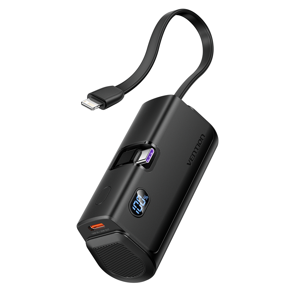 4800mAh (USB-C + Lightning + USB-C) 22,5W, fekete, LED kijelzős powerbank