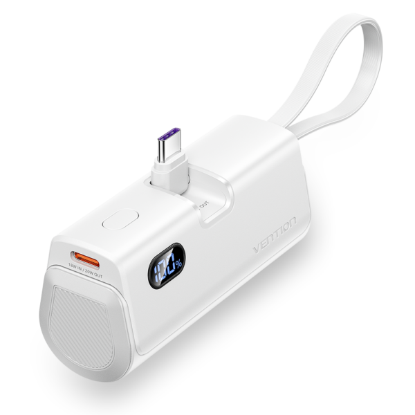 4800mAh (USB-C + Lightning + USB-C) 22,5W, fehér, LED kijelzős powerbank