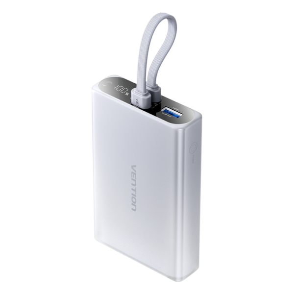 10000mAh (USB-C + Lightning + USB-A) 22,5W, szürke, LED kijelzős powerbank