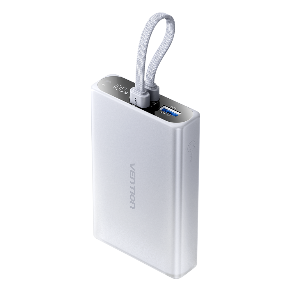 10000mAh (USB-C + Lightning + USB-A) 22,5W, szürke, LED kijelzős powerbank