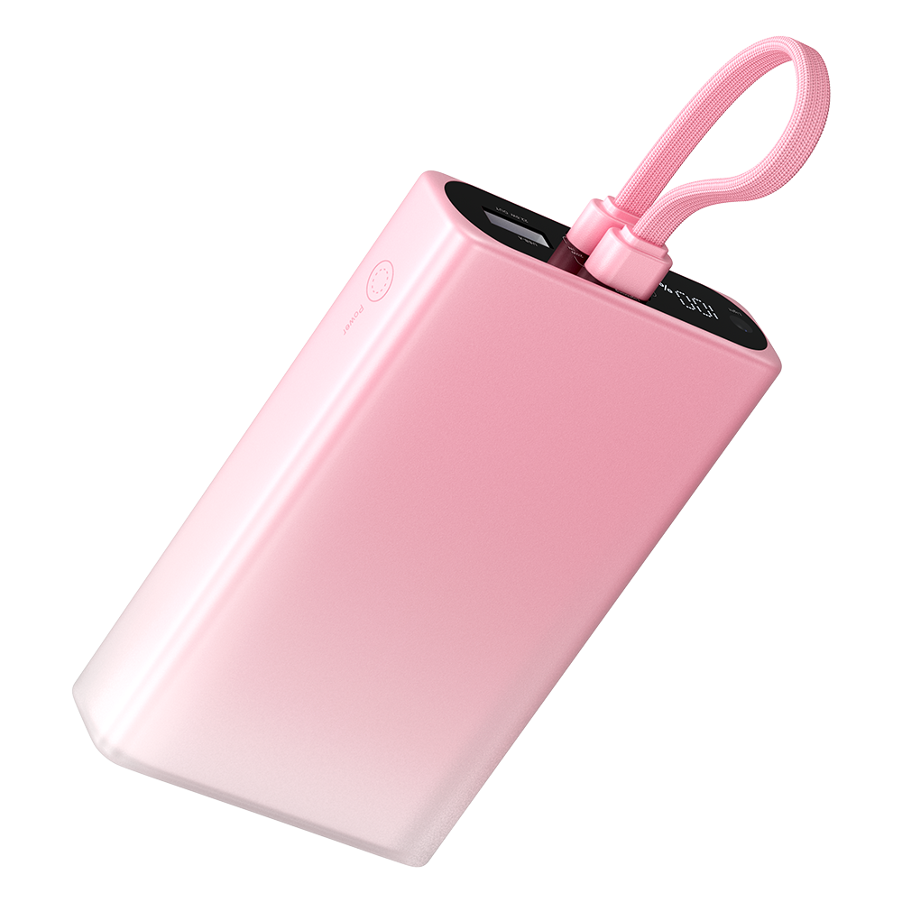 10000mAh (USB-C + Lightning + USB-A) 22,5W, rózsaszín, LED kijelzős powerbank