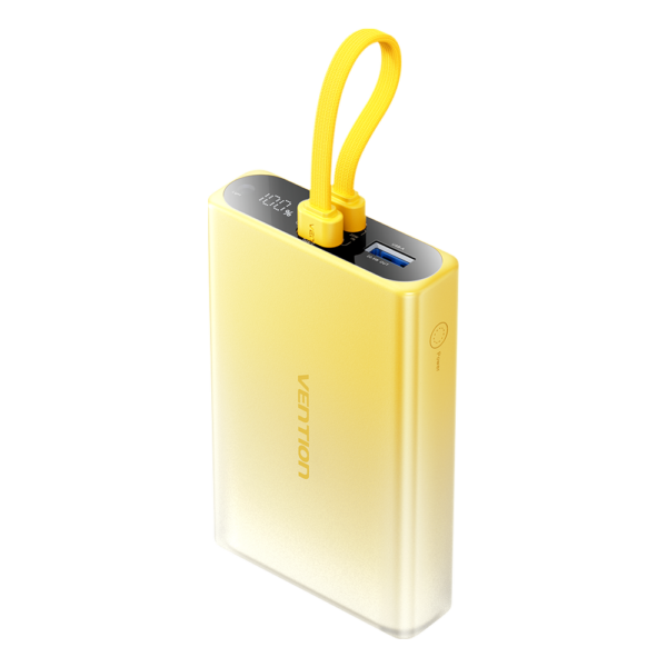 10000mAh (USB-C + Lightning + USB-A) 22,5W, sárga, LED kijelzős powerbank