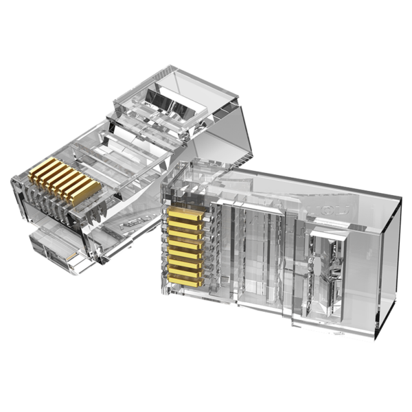 Cat6 UTP RJ45 moduláris csatlakozó, átlátszó, PC, 10 db/csomag