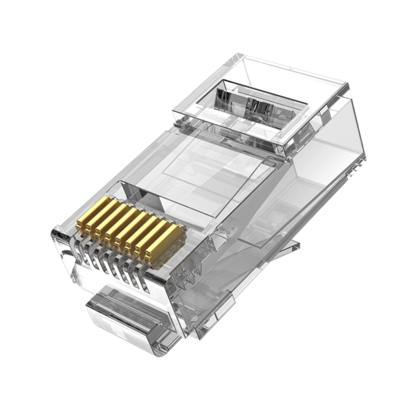 Cat6A UTP RJ45 moduláris csatlakozó, átlátszó, PC, 50 db/csomag