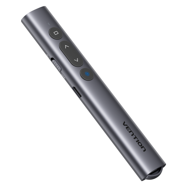 Vezeték nélküli, akkumulátoros, zöld lézeres, szürke, PC+ABS, USB-A/USB-C, prezentációs távirányító