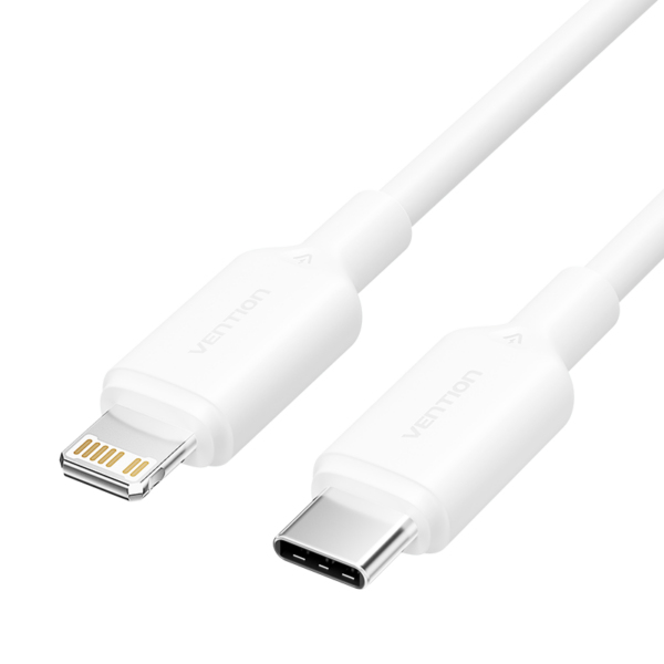 USB-C 2.0/apa -> Lightning/apa, fehér, PVC, 3A, 27W, 1m, adat- és töltőkábel
