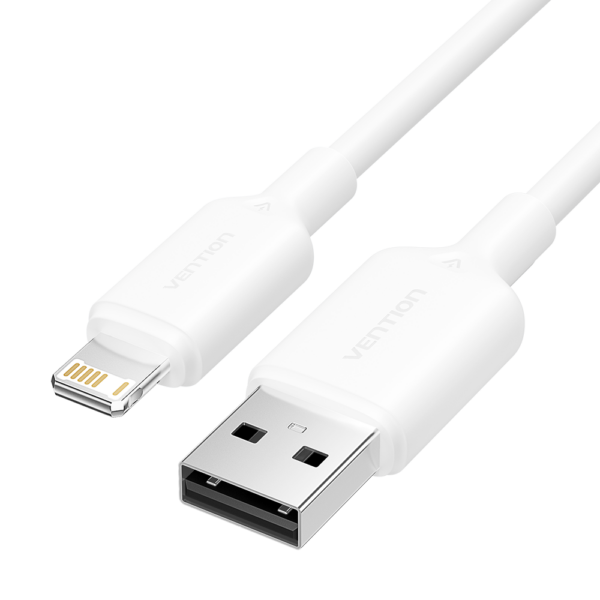 USB-A 2.0/apa -> Lightning/apa, fehér, PVC, 2,4A, 12W, 1m, adat- és töltőkábel