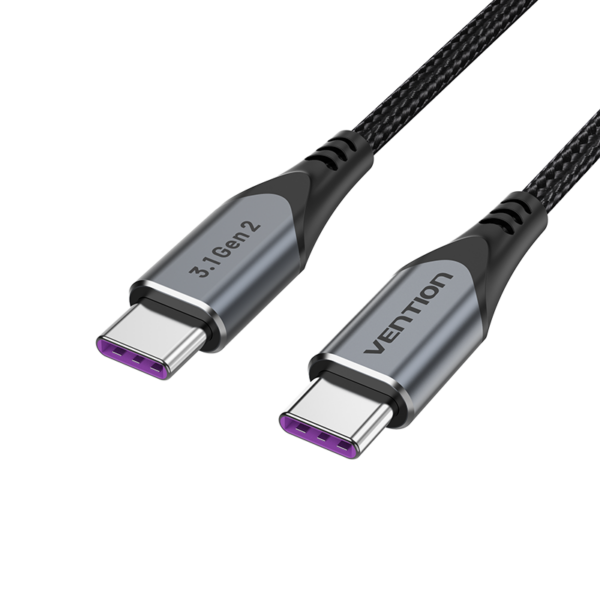 USB-C 3.1 Gen2/apa -> USB-C 3.1 Gen2/apa, szürke, alumínium házas, fonott, 5A, 100W, 1m, adat- és töltőkábel