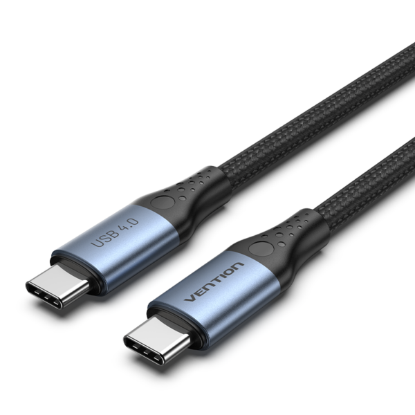 USB-C 4.0/apa -> USB-C 4.0/apa, szürke, alumínium házas, fonott, 5A, 240W, 1m, adat- és töltőkábel