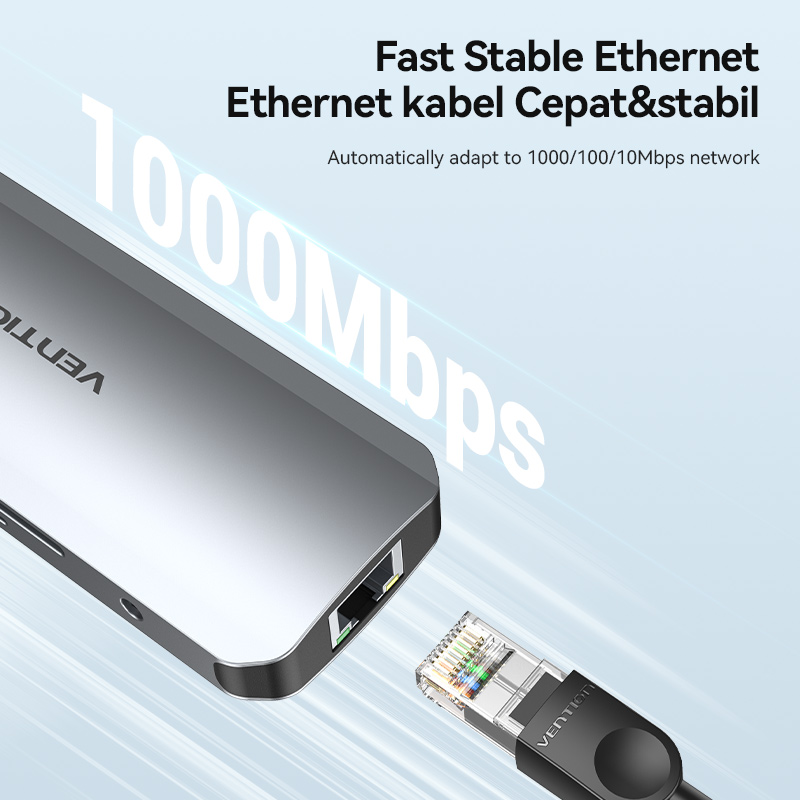 9in1 USB-C/apa -> HDMI + 3×USB-A 3.0 + RJ45 + SD + TF + 3,5mm TRRS miniJack + USB-C (PD 100W), szürke, alumínium házas, 0,15m, dokkoló
