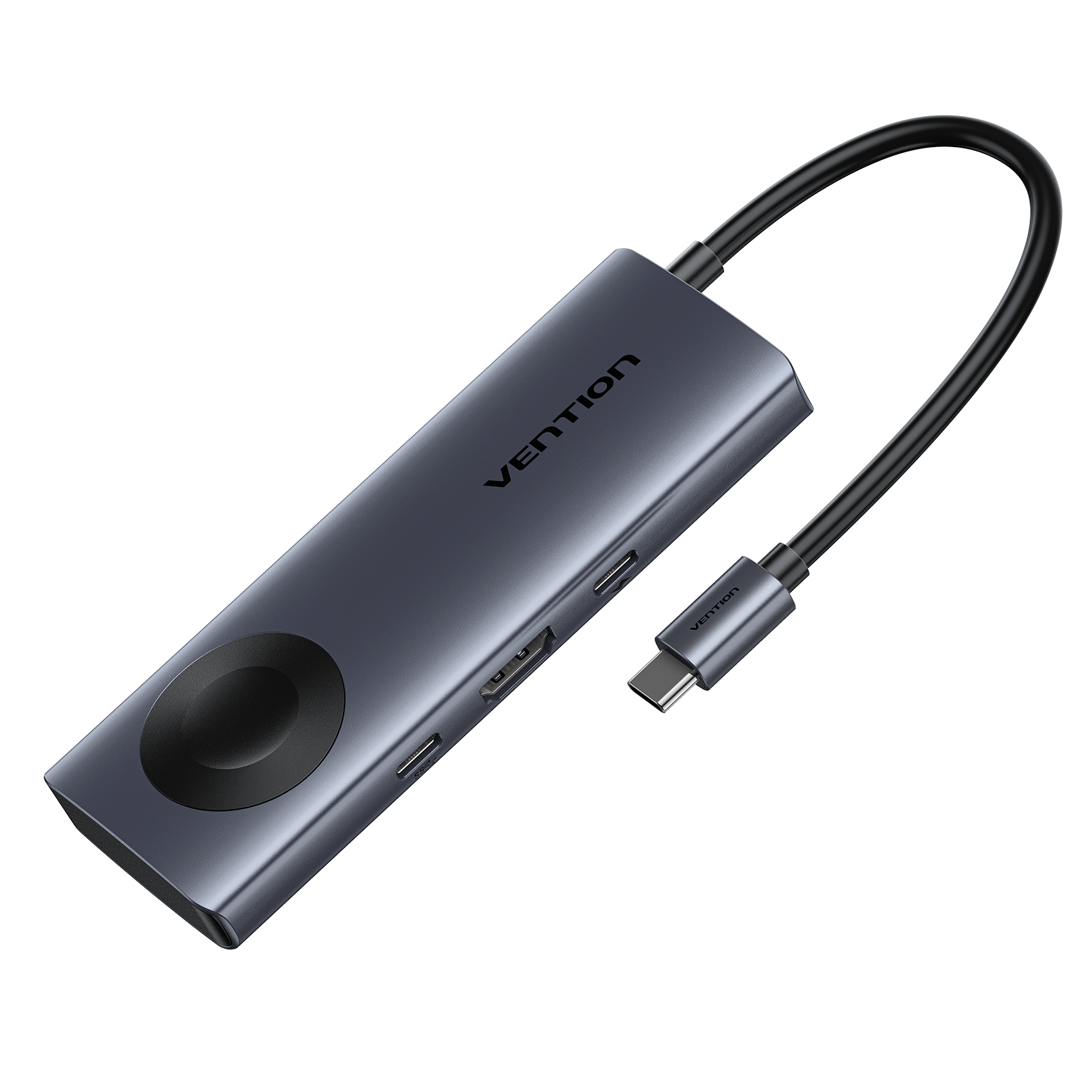 5in1 USB-C/apa -> HDMI + 2×USB-A 3.0 + USB-C 3.2 Gen1 + USB-C (PD 100W) + vezeték nélküli töltő, szürke, alumínium házas, 0,11m, dokkoló