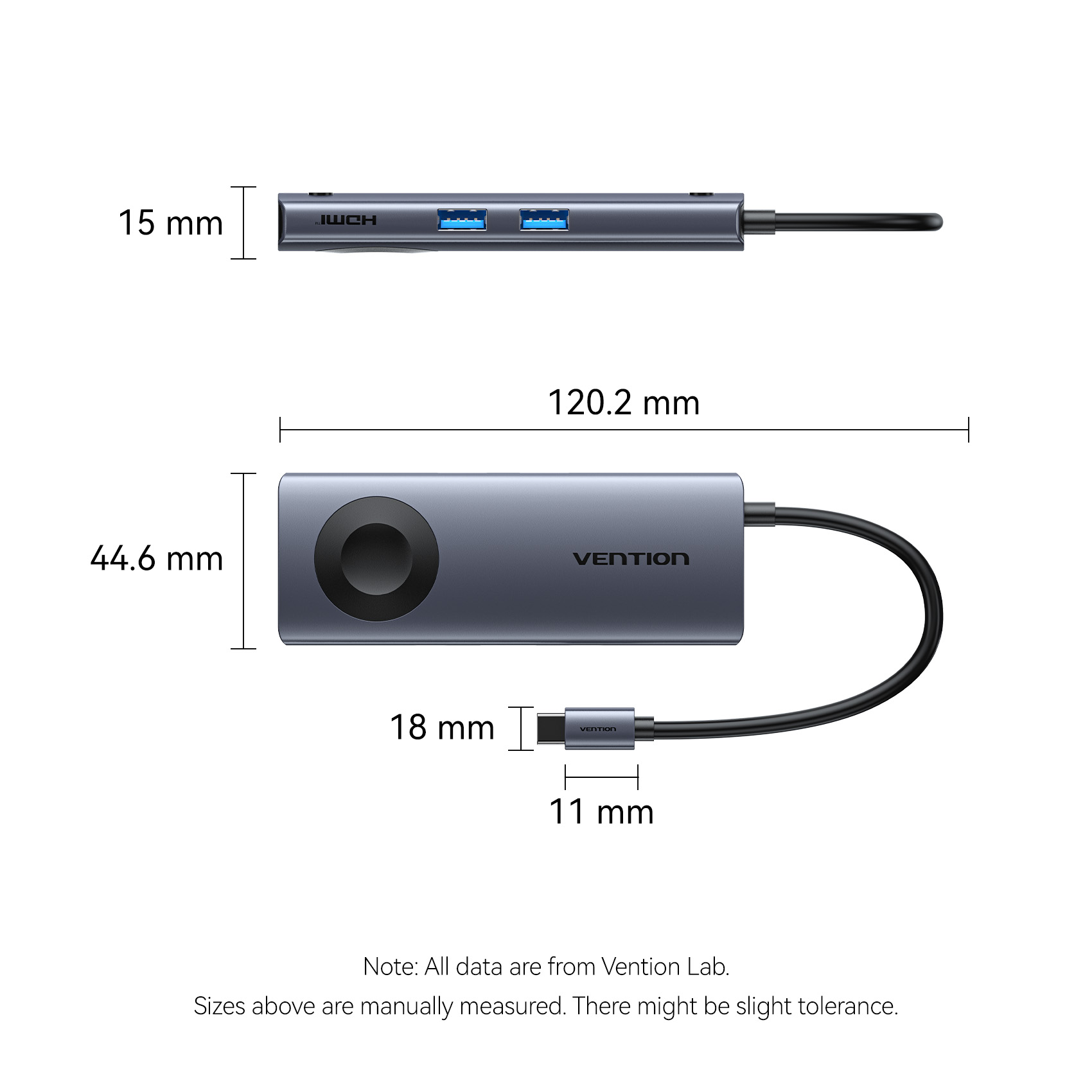 5in1 USB-C/apa -> HDMI + 2×USB-A 3.0 + USB-C 3.2 Gen1 + USB-C (PD 100W) + vezeték nélküli töltő, szürke, alumínium házas, 0,11m, dokkoló