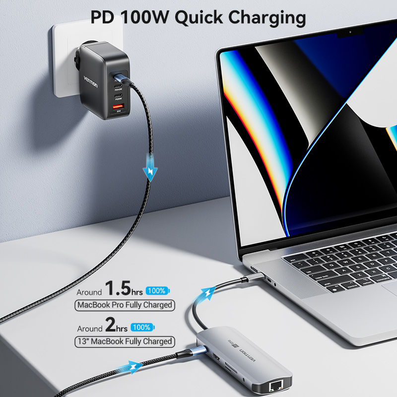 9in1 USB-C/apa -> HDMI 2.0 + USB-C 3.2 + 2×USB-A 3.0 + RJ45 + SD + TF + 3,5mm miniJack + USB-C (PD 100W), szürke, alumínium házas, 0,15m, dokkoló