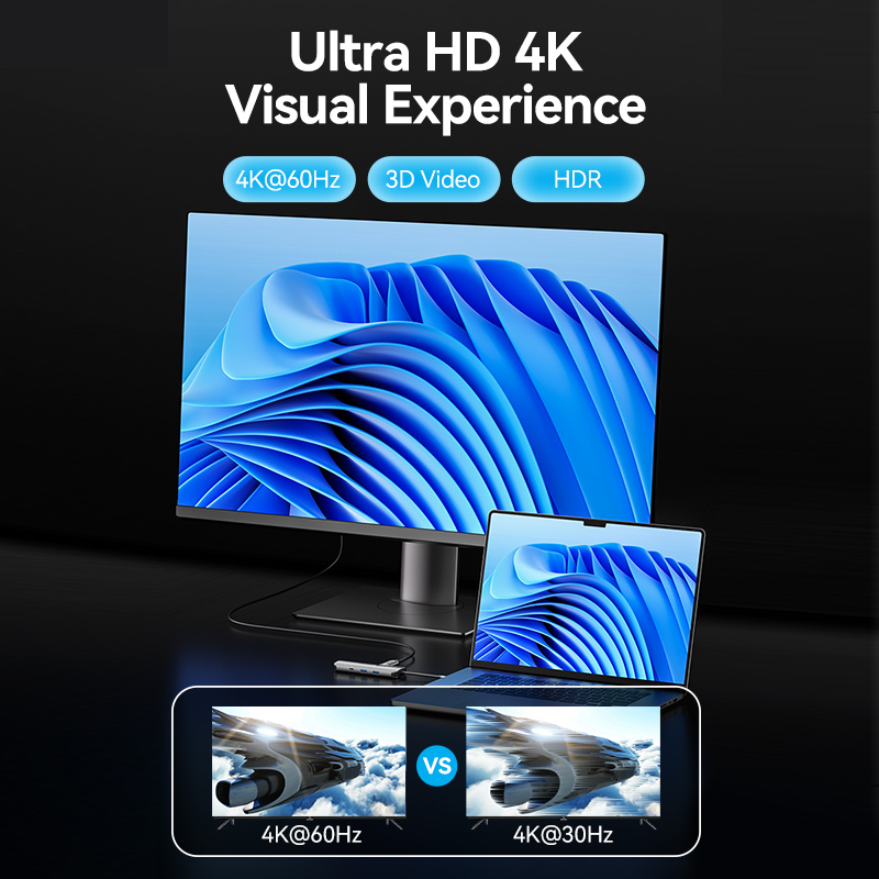 9in1 USB-C/apa -> HDMI 2.0 + USB-C 3.2 + 2×USB-A 3.0 + RJ45 + SD + TF + 3,5mm miniJack + USB-C (PD 100W), szürke, alumínium házas, 0,15m, dokkoló