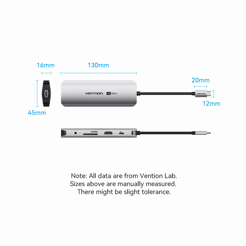 9in1 USB-C/apa -> HDMI 2.0 + USB-C 3.2 + 2×USB-A 3.0 + RJ45 + SD + TF + 3,5mm miniJack + USB-C (PD 100W), szürke, alumínium házas, 0,15m, dokkoló