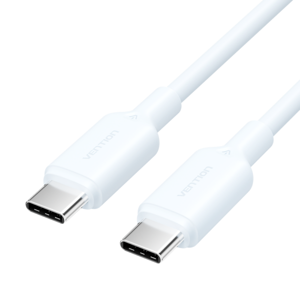 USB-C 2.0/apa -> USB-C 2.0/apa, fehér, PVC, 3A, 60W, 1m, adat- és töltőkábel