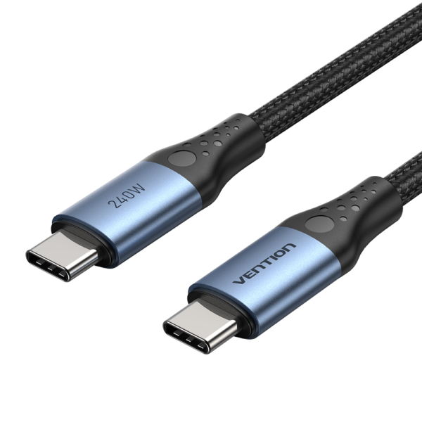 USB-C 2.0/apa -> USB-C 2.0/apa, fekete, nylon fonott, 5A, 240W, 1m, E-Marker chipes, alumínium házas adat- és töltőkábel