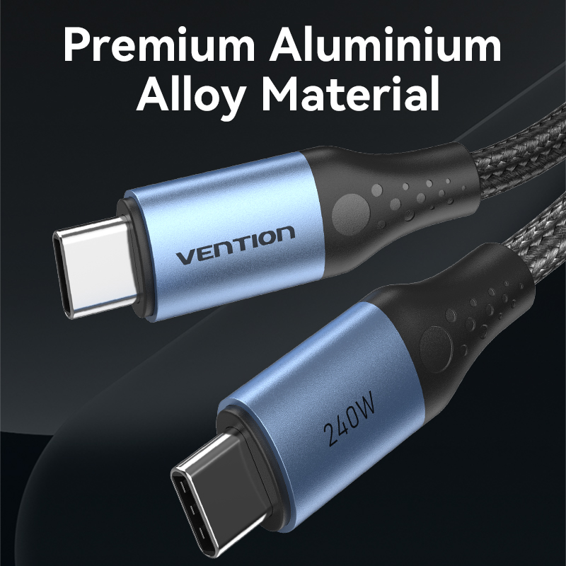 USB-C 2.0/apa -> USB-C 2.0/apa, fekete, nylon fonott, 5A, 240W, 1m, E-Marker chipes, alumínium házas adat- és töltőkábel