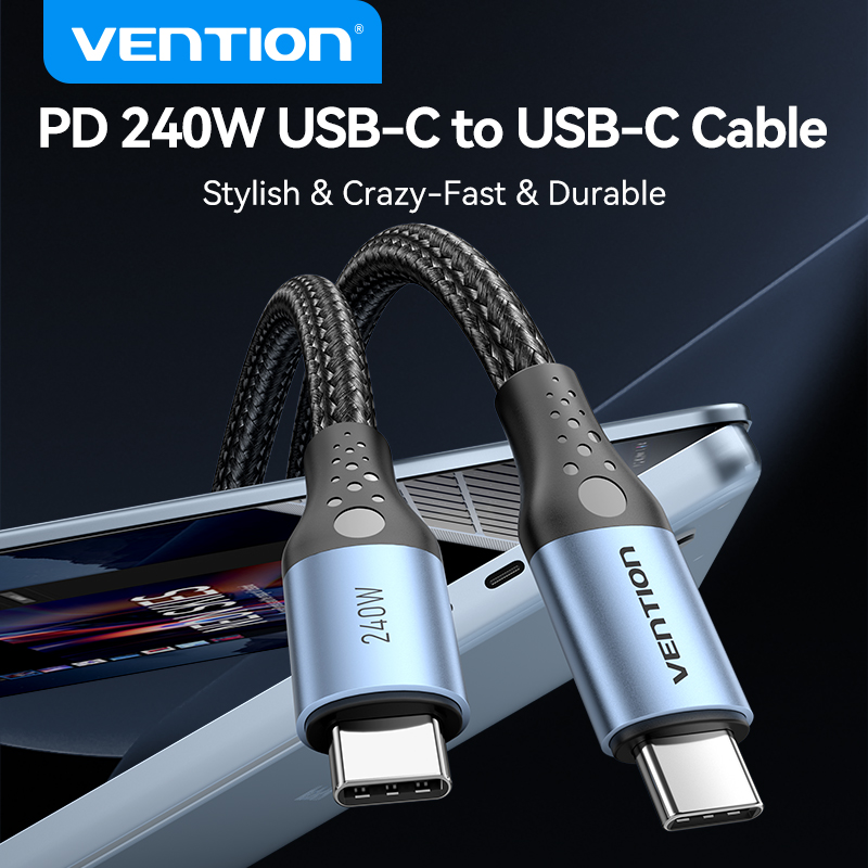 USB-C 2.0/apa -> USB-C 2.0/apa, fekete, nylon fonott, 5A, 240W, 1m, E-Marker chipes, alumínium házas adat- és töltőkábel