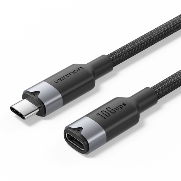 USB-C 3.2 Gen2/apa -> USB-C 3.2 Gen2/anya, fekete, alumínium házas, fonott, 5A, 100W, 4K@60Hz, 1m, hosszabbító kábel
