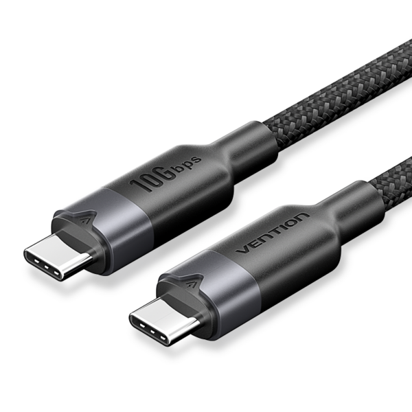 USB-C 3.2 Gen2/apa -> USB-C 3.2 Gen2/apa, fekete, alumínium házas, fonott, 5A, 100W, 4K@60Hz, 0,5m, adat- és töltőkábel