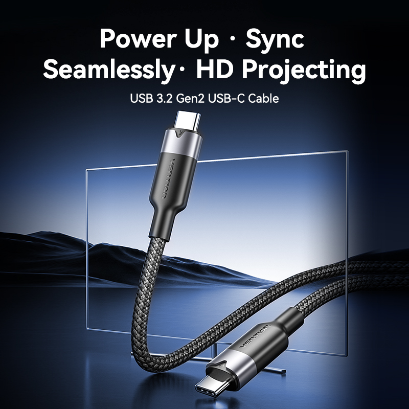 USB-C 3.2 Gen2/apa -> USB-C 3.2 Gen2/apa, fekete, alumínium házas, fonott, 5A, 100W, 4K@60Hz, 0,5m, adat- és töltőkábel